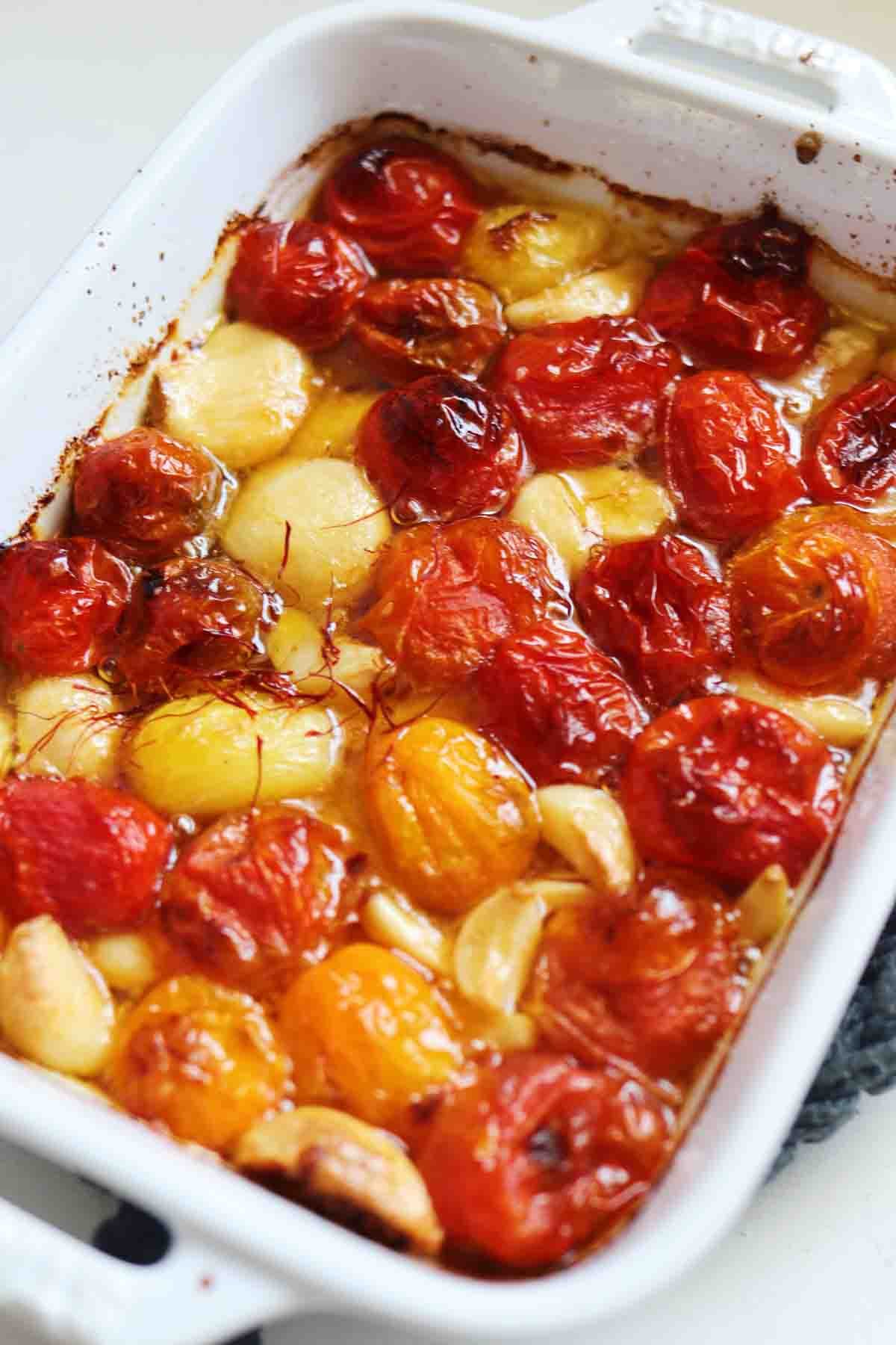 Whipped Honey Ricotta with Saffron Tomato Garlic Confit Grilled