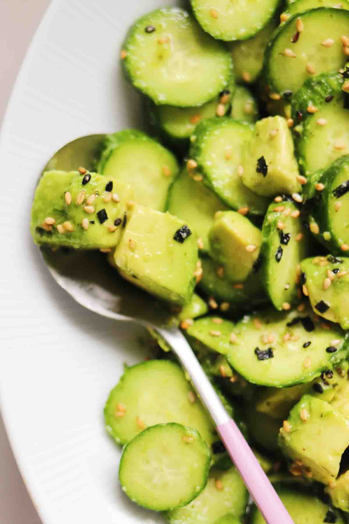 Asian Avocado Salad with Cucumbers and Furikake Grilled Cheese Social