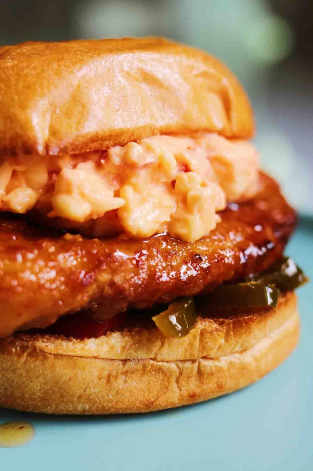 the right side of a Chick-fil-a Honey Pepper Pimento Chicken Sandwich Dupe. 