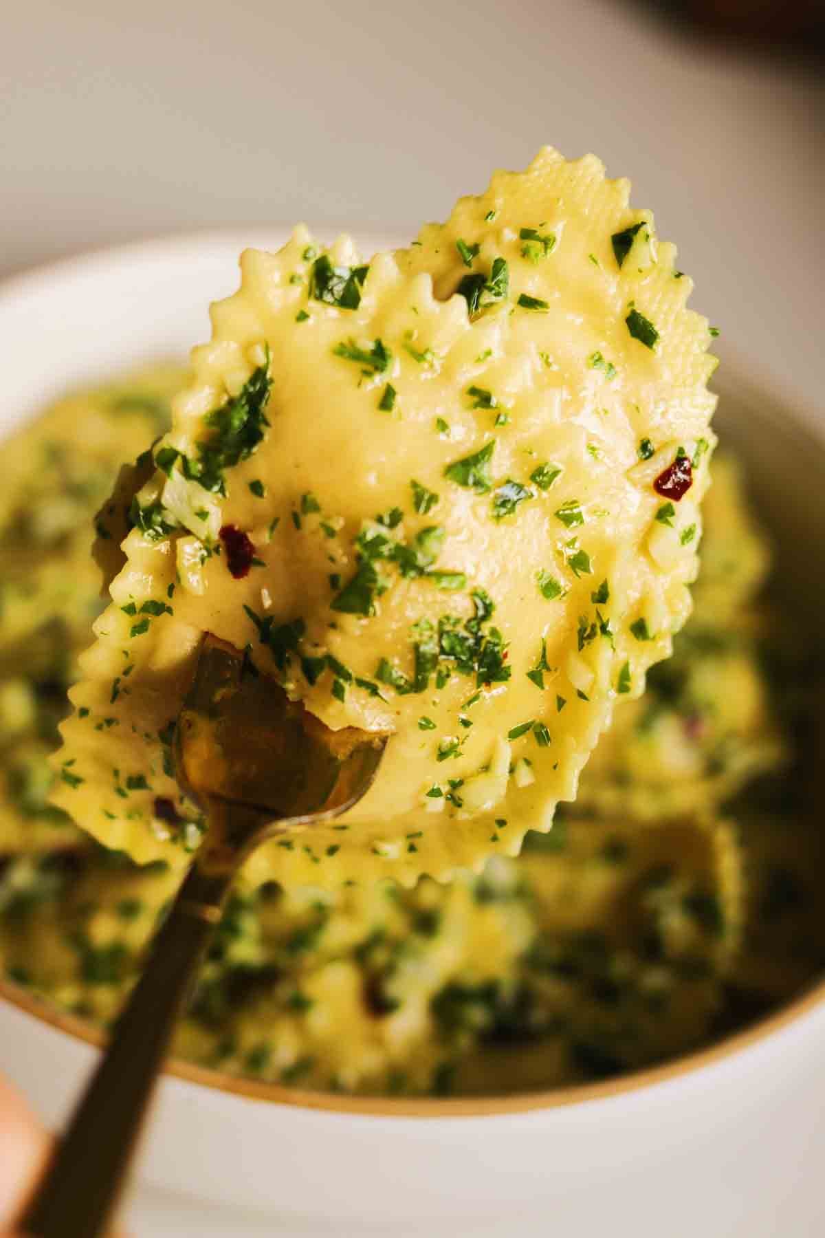 Trader Joe's Cauliflower Ravioli with Aglio e Olio Grilled Cheese Social