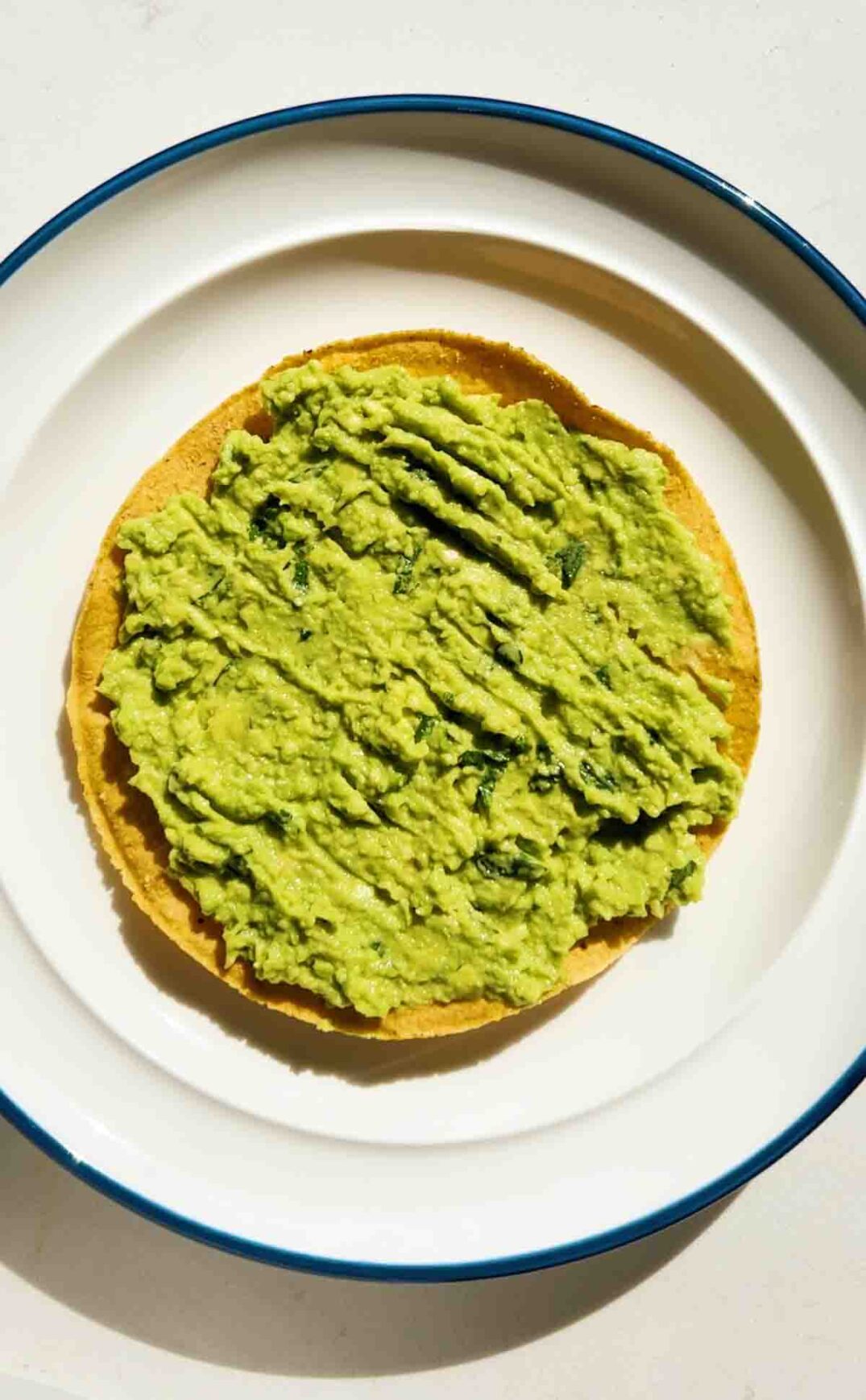 a tostada topped with smashed avocado