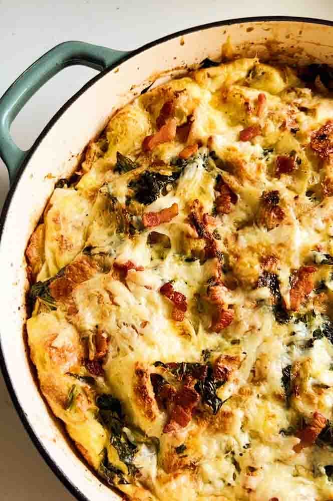Bacon and Cheese Strata with Collard Greens - Grilled Cheese Social