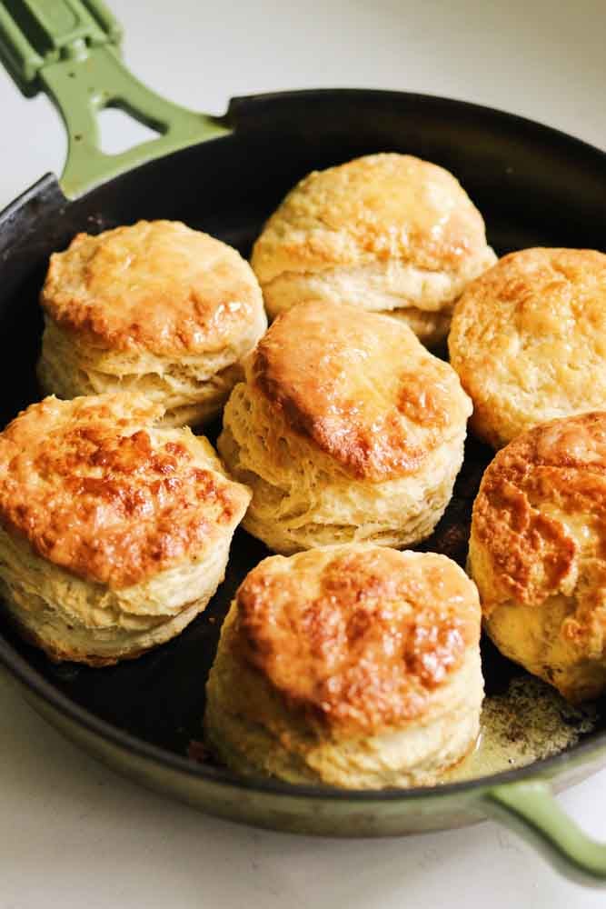 a pan full of honey butter biscuits.