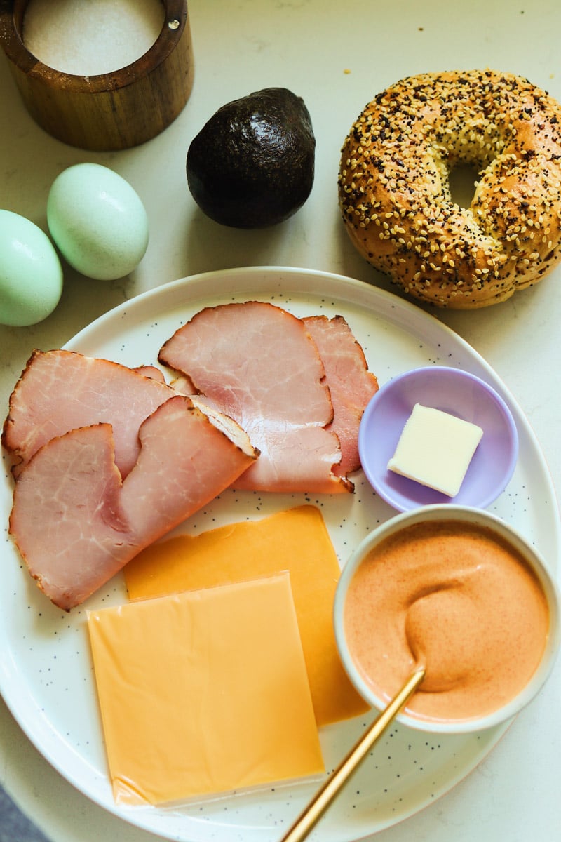 ingredients that you'll need to make a bagel sandwich