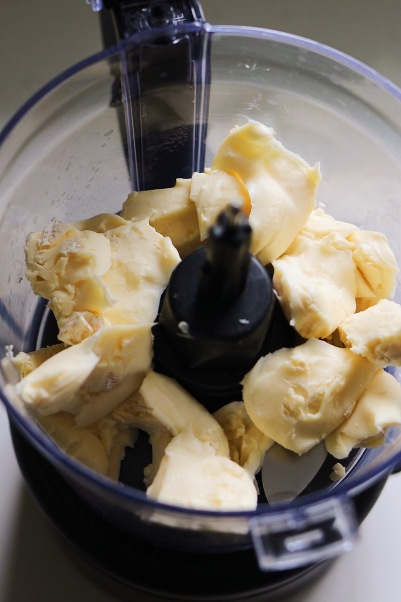 chunks of brie in a food processor. 