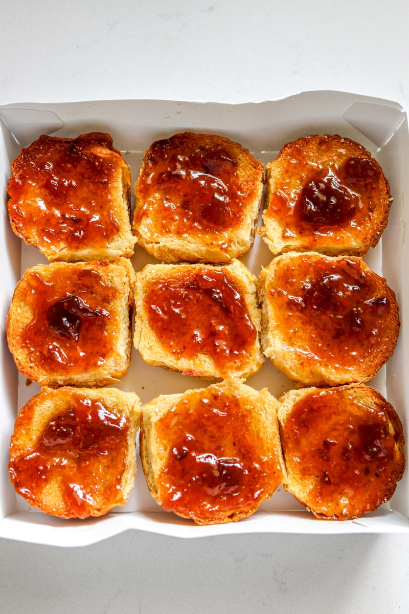 toasted bread smeared with fig jam.