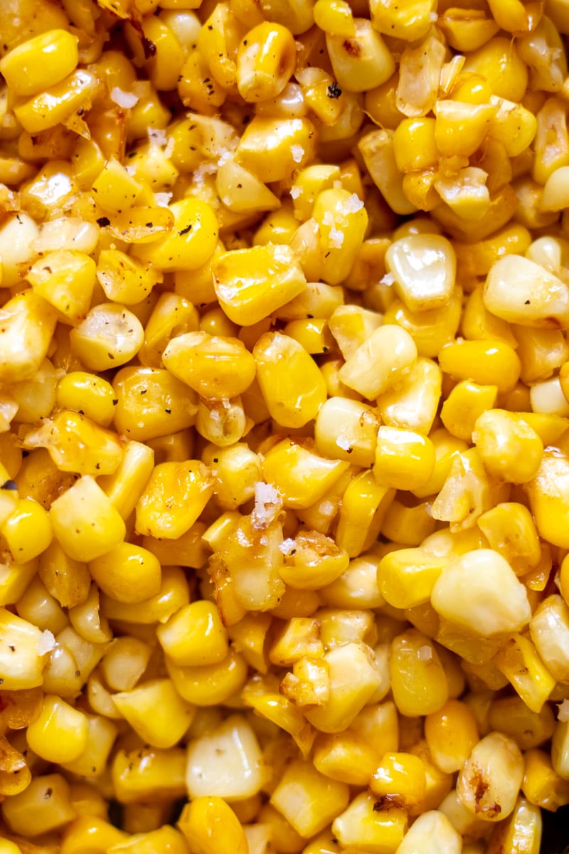 a macro view of fried corn. 