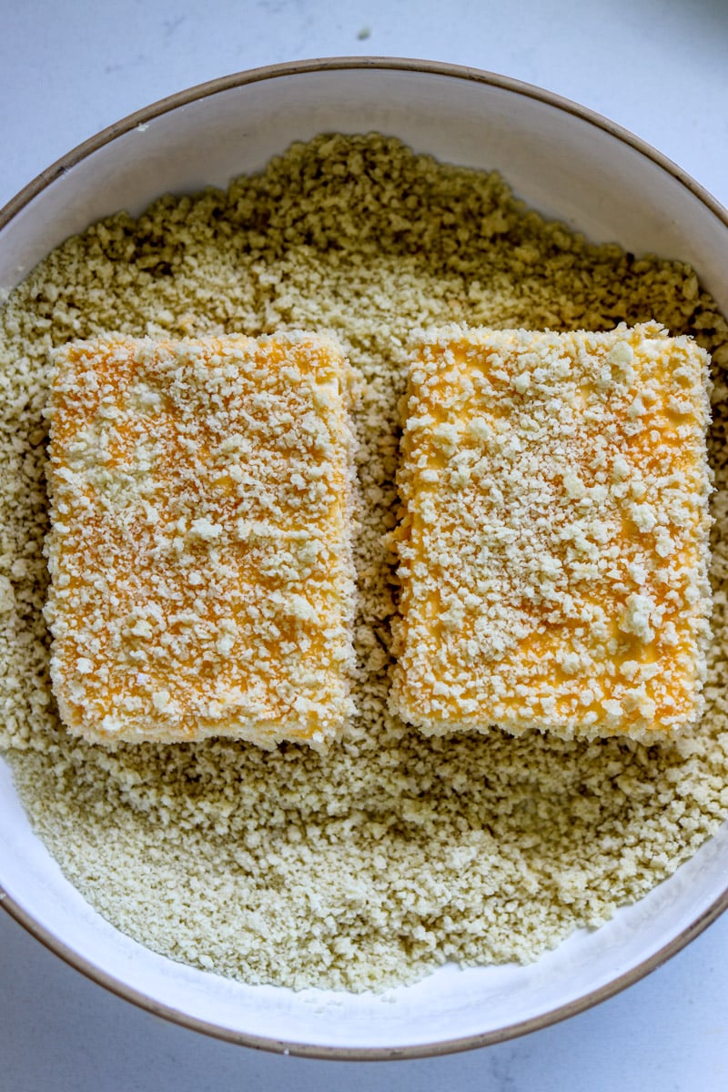 pieces of feta in panko bread crumbs.