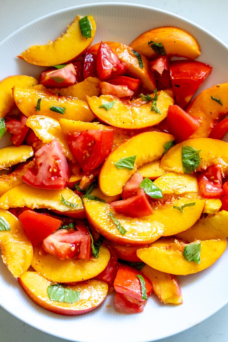 marinated peaches and tomatoes