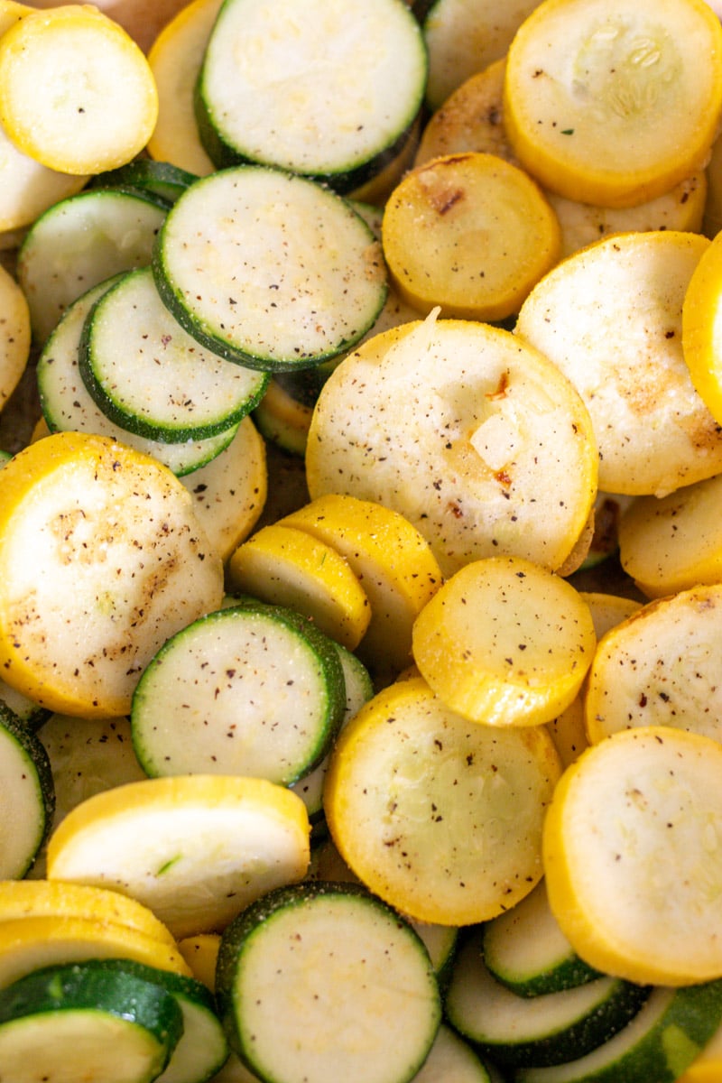 seasoned squash and zucchini in a big mixing bowl. 