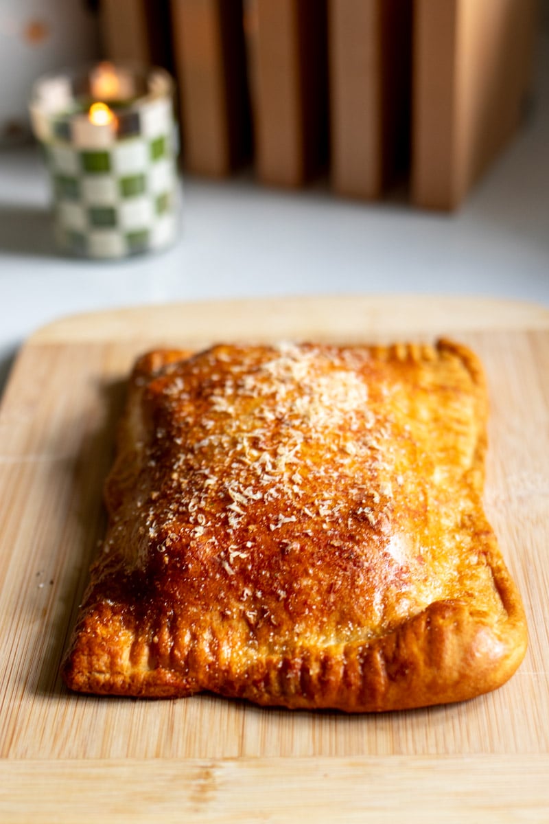 an overhead view of a freshly baked homemade hot pocket.