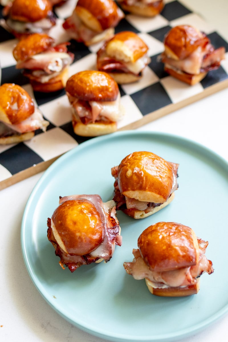 a few kings hawaiian pretzel bites filled with gooey cheese and fried meat.