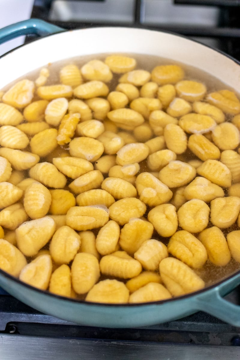 pumpkin gnocchi in a large pot of boiling water.