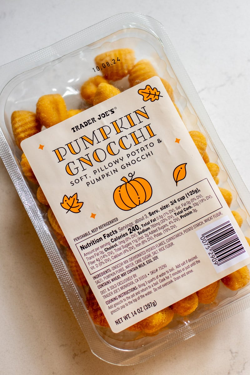 a box of trader joe's pumpkin gnocchi.