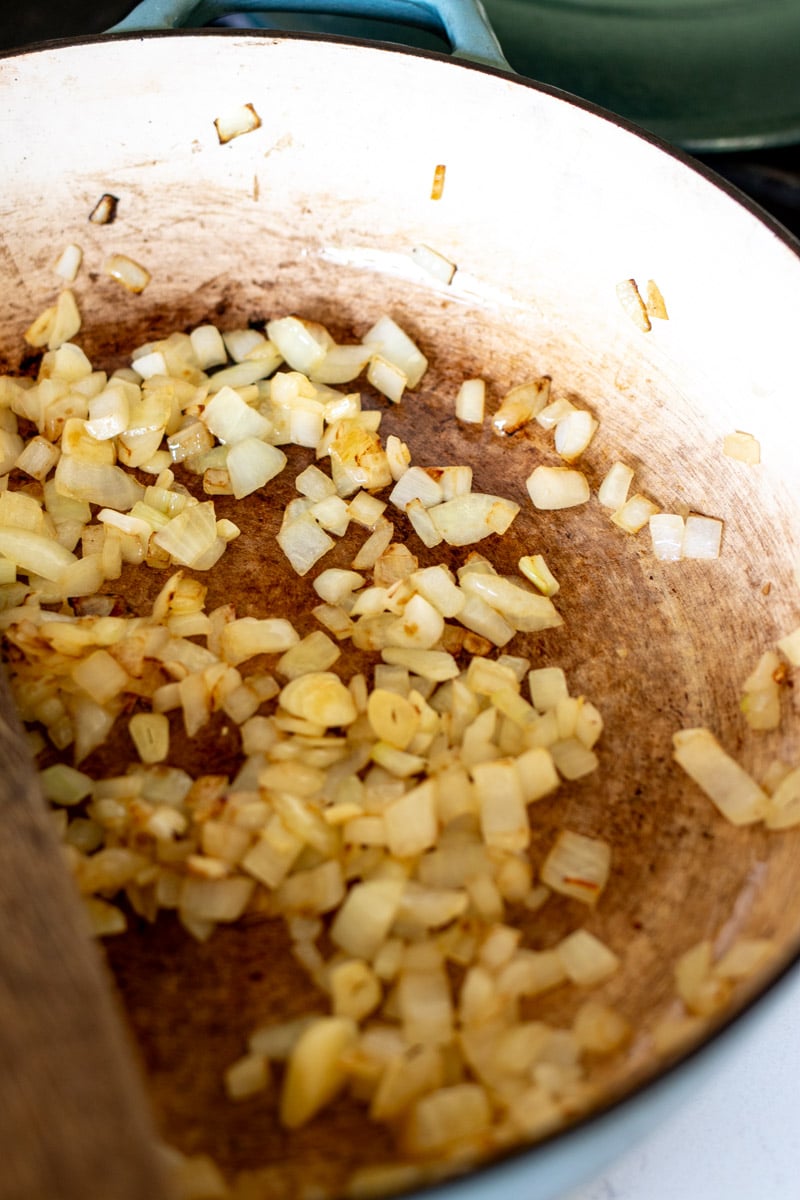 sauteed onions and garlic in a large pot.