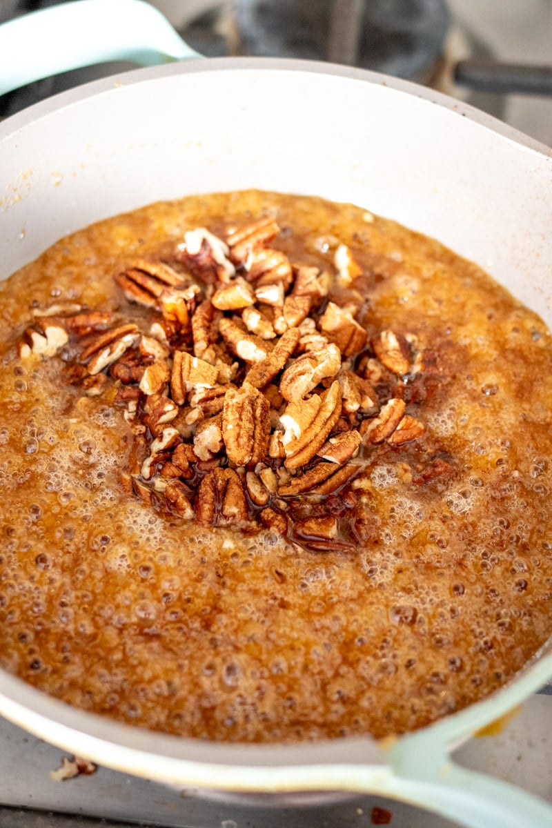 pecan pie topping in a fry pan. 