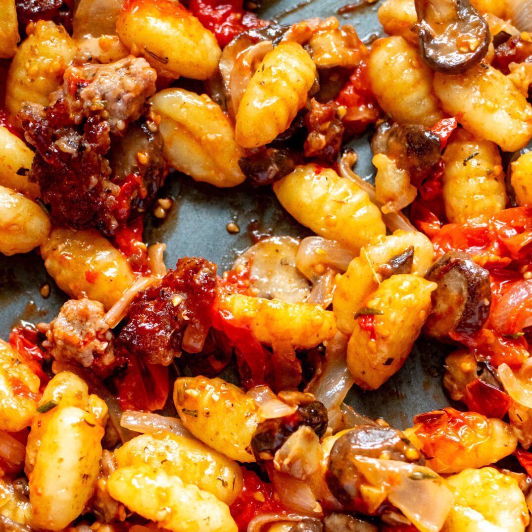 30-minute-sheet-pan-sausage-with-veggies-and-gnocchi-grilled-cheese