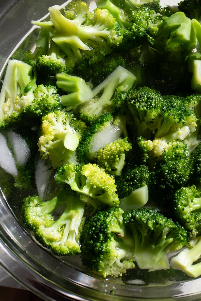 broccoli in a glass bowl.