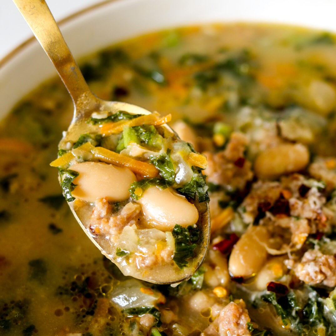 Tuscan Sausage, Kale, and White Bean Soup Grilled Cheese Social