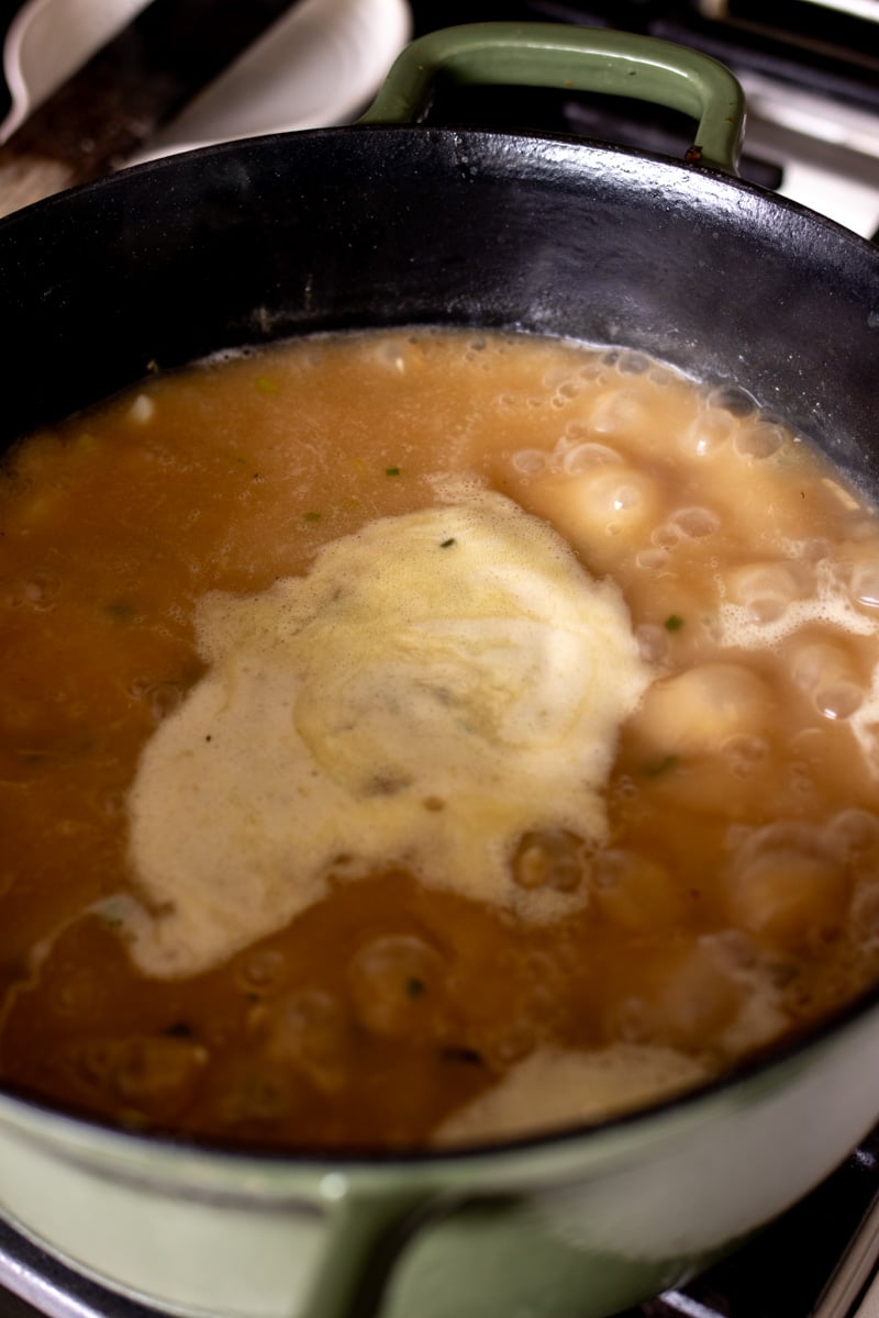 soup boiling on the stovetop.