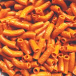 an up close view of the texture of spicy rigatoni vodka pasta