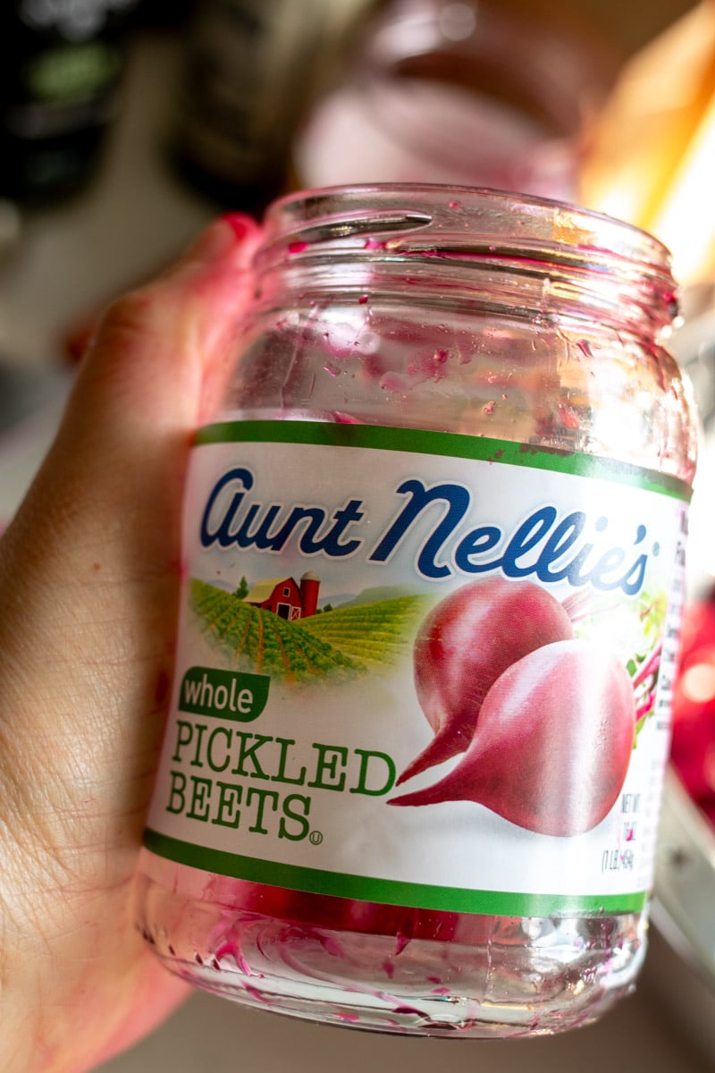 an empty jar of pickled beets. 