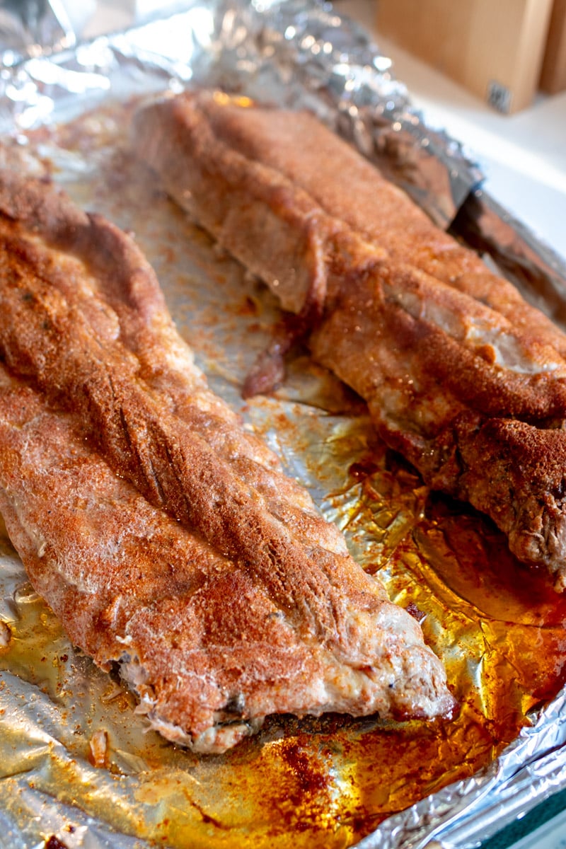 tender ribs after being baked in the oven for 2.5 hours. 