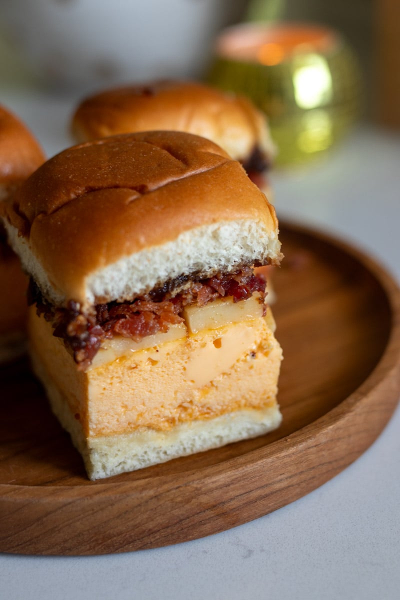 fluffy egg sandwiches with gruyere, bacon and onion jam.