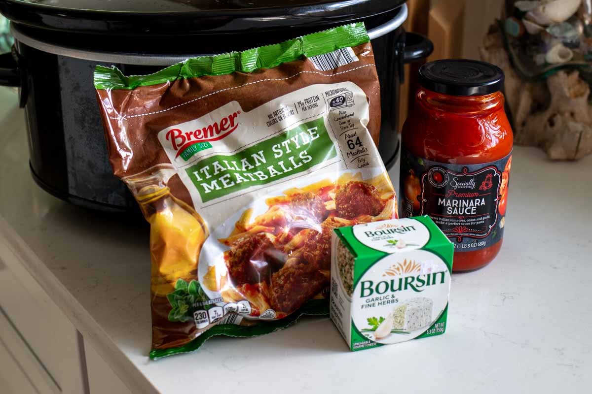 the three ingredients you'l need to make the best frozen meatballs in the crockpot of your life!