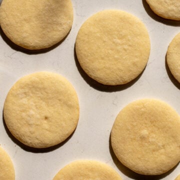 classic white sugar cookies on a white surface.