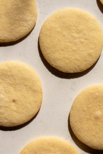 classic white sugar cookies on a white surface.