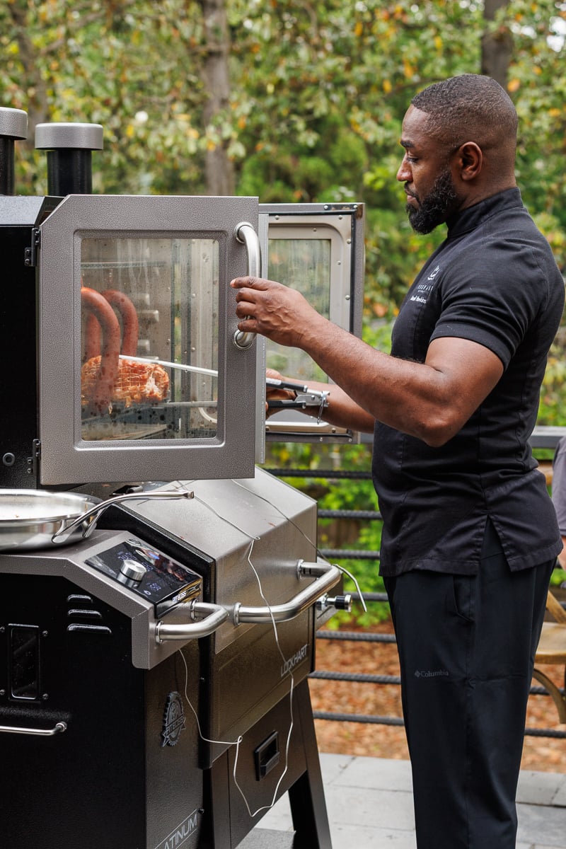 chef trimmel smoking butterball turkey in an electric smoker.