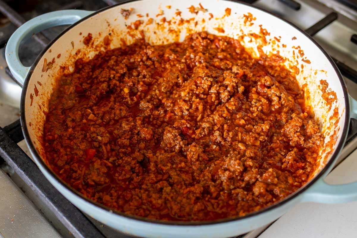 a close up of the italian sloppy joe mixture.
