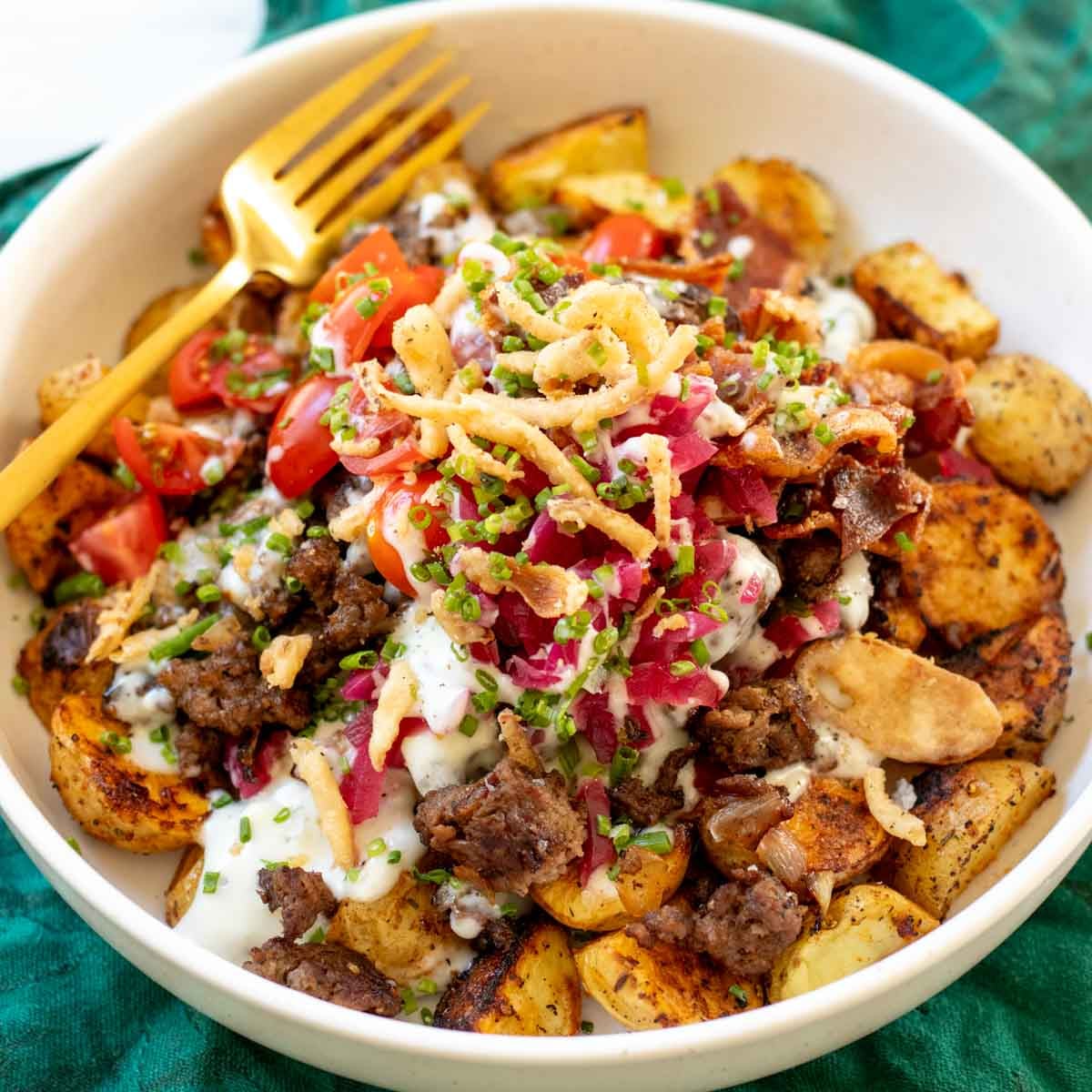 Easy Steakhouse Burger Bowl Recipe with Potatoes