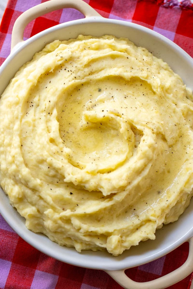 a close up of the texture of this fluffy boursin cheese side dish.